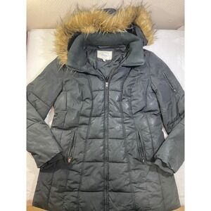 GH Bass SMOKER Womens Black Puffer Jacket Faux Fur Hood Hooded Parka Coat Size L